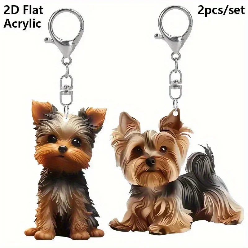 Selling Cute Expressions Yorkshire Terrier 2D Flat Acrylic Pendant Keychain,York Puppy Yorkie Dog Ornament,Decor for Car,Wallet