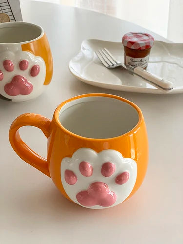 Lovely Cat Paw Cup - Cartoon 3D Cat Paw, Ceramic Beverage and Milk Cup for Coffee, Breakfast, Oatmeal, Birthday Christmas Gift.