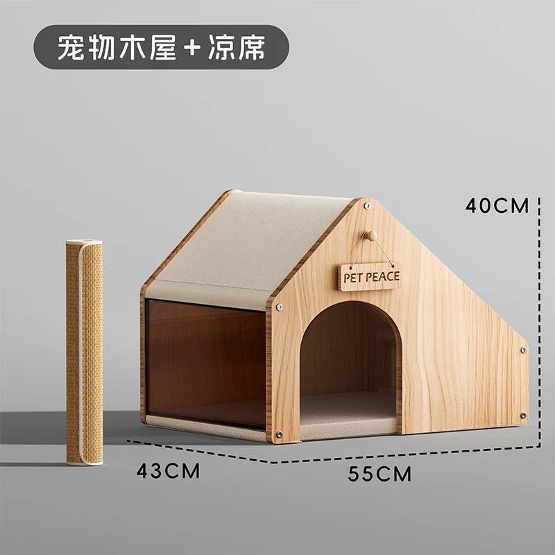 the SERENITY SANCTUARY - Doghouse, Closed Design, Sense of Security, Summer Doghouse, Pet Dog, Solid Wood House, Indoor