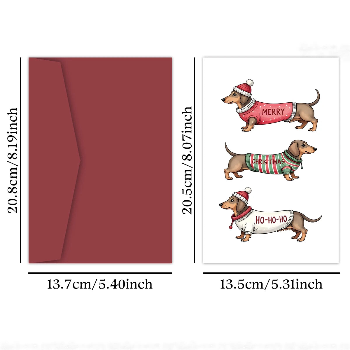 the CHRISTMAS TRIO - Funny Dachshund Christmas Greeting Card with Envelope, Merry Christmas Card Perfect for Dog Lovers, Pet Owner, Holiday Gift Cards