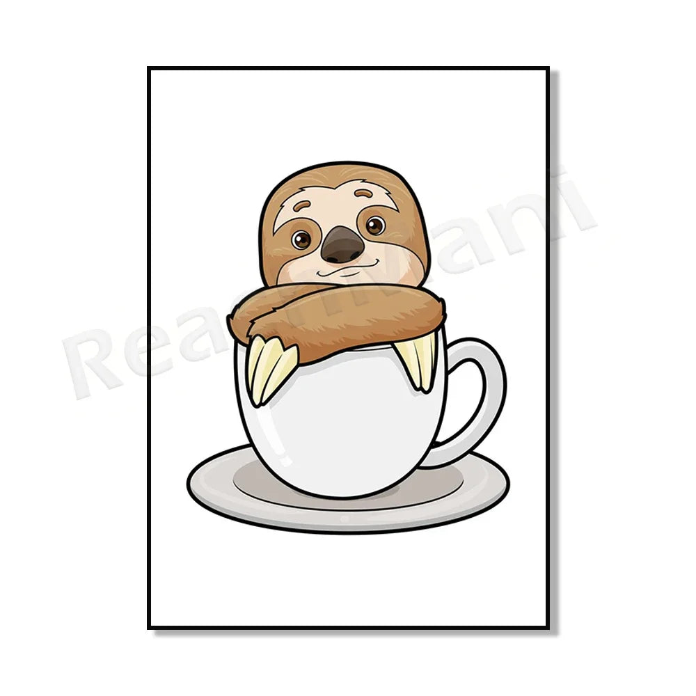 the CUP OF CUTENESS WALL ART - Cat in Coffee Mug, Guinea Pig, Pug, Rabbit, Elephant, Cat, Mug Animal Canvas Poster Art, Picture Home Decor