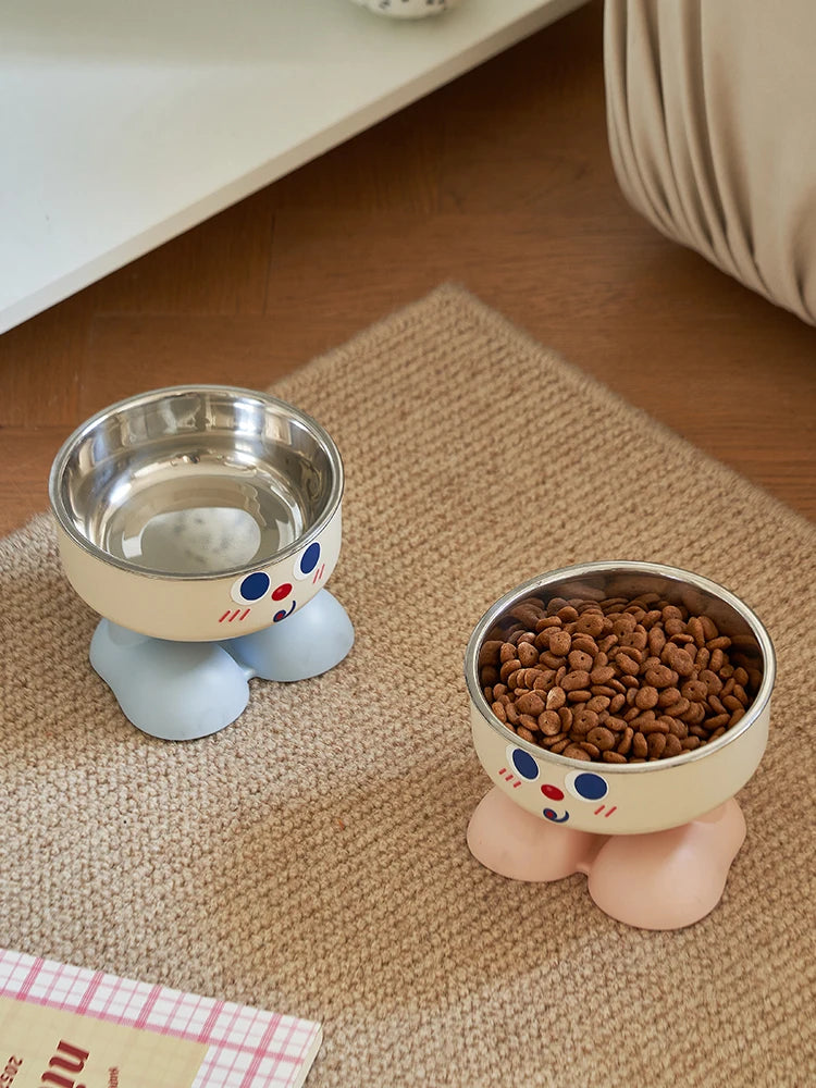 SUPET Cute Smiley Face Stainless Steel Pet Feeding Bowl - Removable, Easy to Clean, Suitable for Small and Medium Dogs and Cats