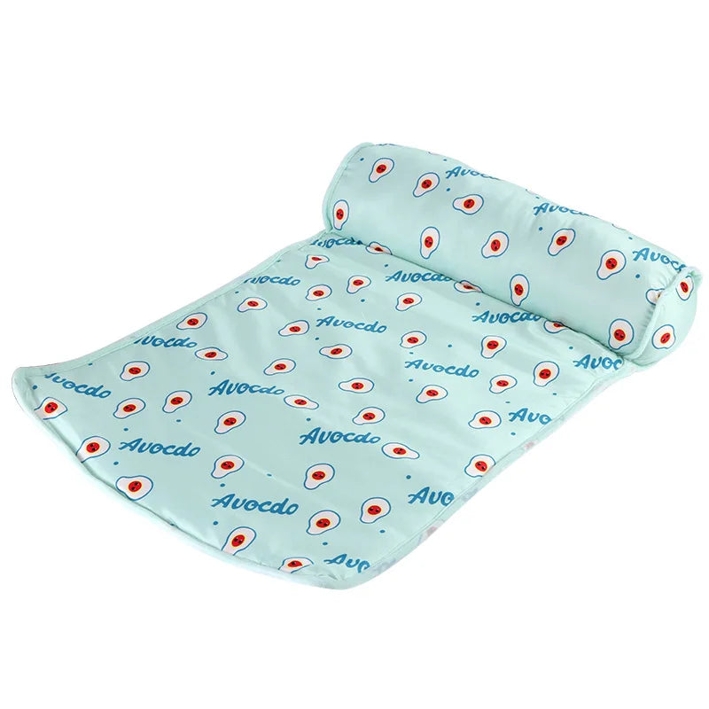 Pet Cooling Mat Ice Silk Cooling Mat with Pillow for Dogs Cats Portable Washable Pet Cooling Blanket, Car Seats, Beds for Summer