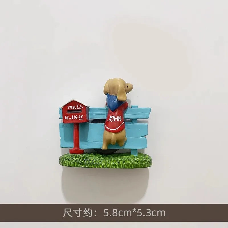 3D Fridge Magnet Puppy Cartoon Cat and Dog Refrigerator Stickers Anti-theft Entrance Door Decorative Magnetic Creative Message