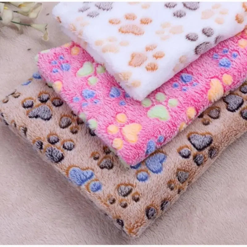 Practical 3 Colors Cute Floral Pet Sleep Warm Paw Print Dog Cat Puppy Fleece Soft Dog Blanket Pet Dog Mattress