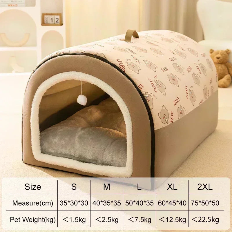 Winter Warm Foldable Pet House Removable Washable Dog Kennel Puppy Cave Sofa Pet Bed House for Large Dog and Small & Medium Cats