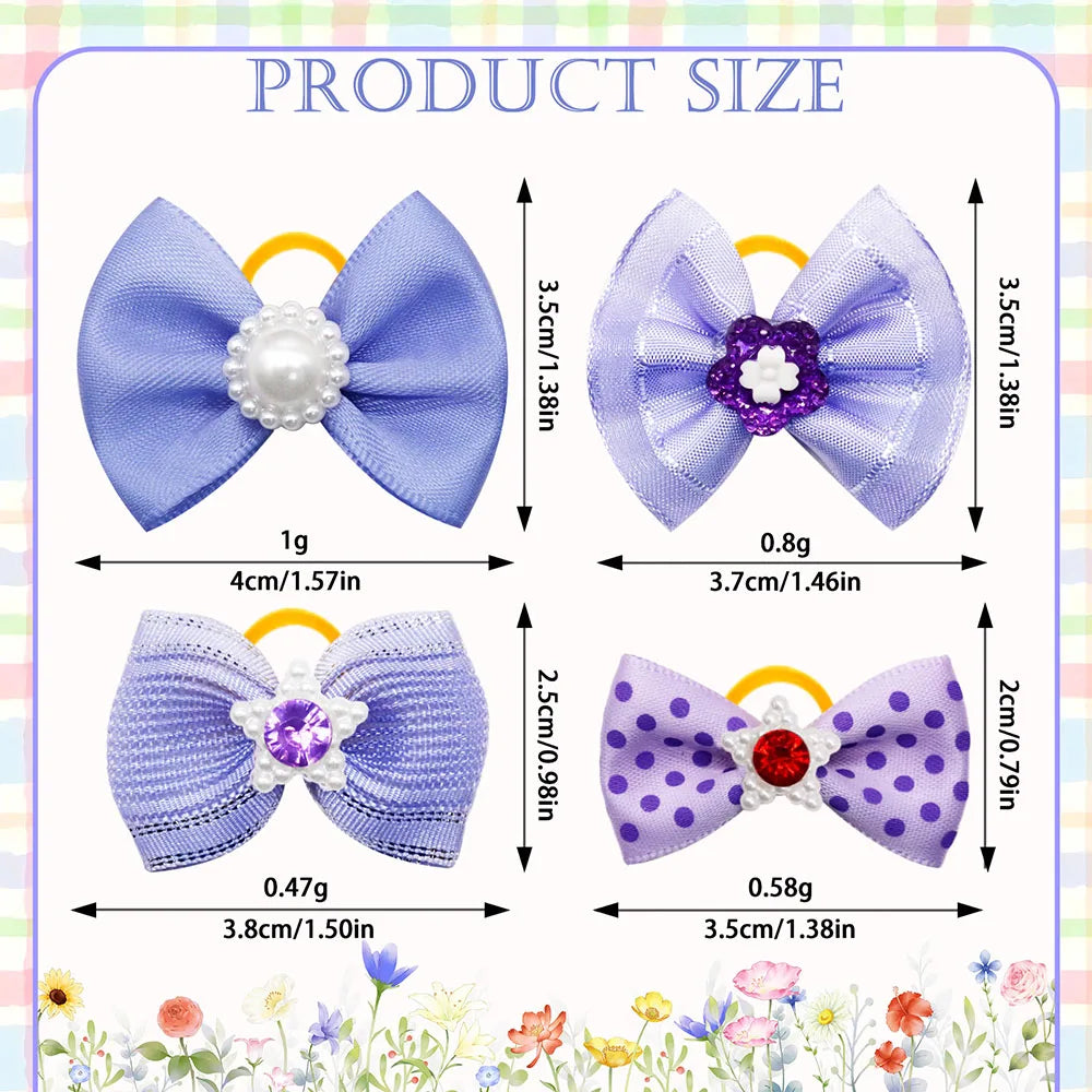 the PRETTY PURPLE BOW - Handmade Puppy Bows, 10/20PCS New Dog Bows with Rubber Bands, Purple Series Dog Bowknots, Pet Hair Accessories for Small Dogs
