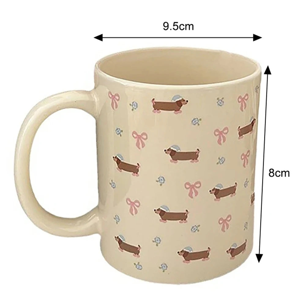 the PAWFETCH DACHSHUND MUG - 340ML Coffee Mug, Cute Dachshund Dog Pattern Ceramic Cup with Handle, Coffee Tea Milk Cups, Breakfast Water Cup, Kitchen Drinkware