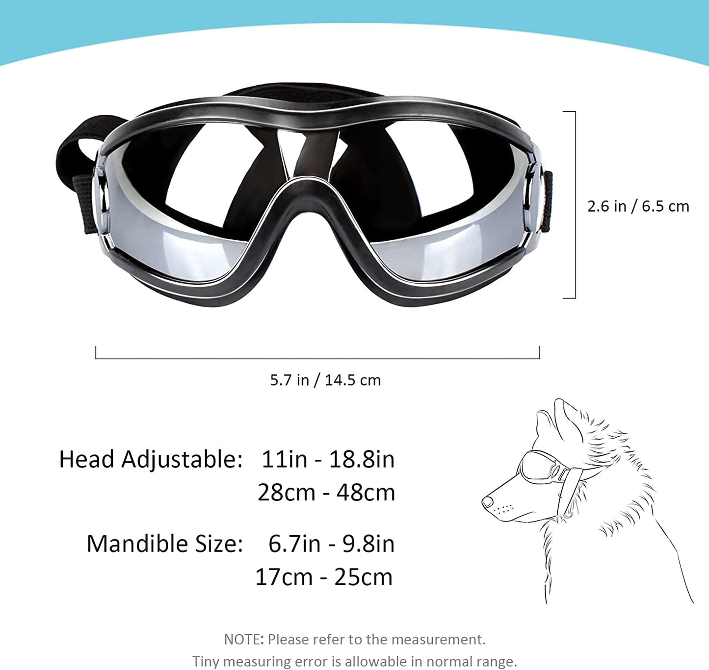 the GLACIERGUARD PET GOGGLES - Dog Sunglasses, Dog Goggles, Adjustable Strap for Travel, Skiing and Anti-Fog, Dog Snow Goggles, Pet Goggles for Medium to Large Dogs