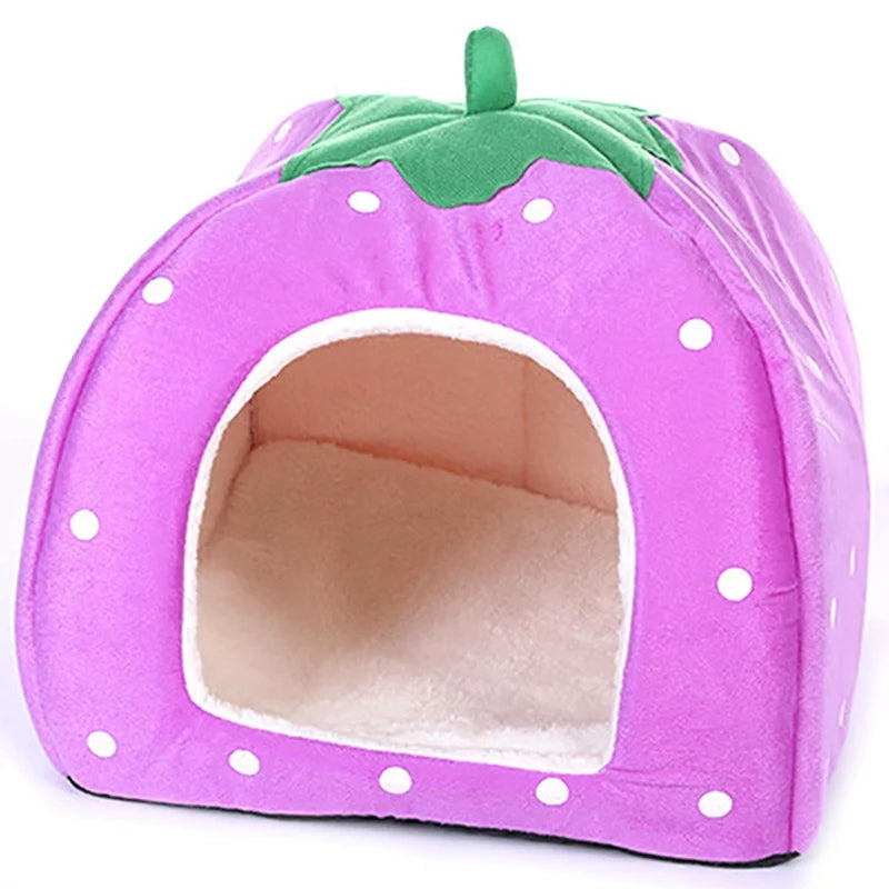 the DOGGY BERRY - Dog/Cat Soft Foldable Portable Strawberry House, Winter Autumn Dog/Puppy/Kitten Warm Bed Tent, Pet Supplies, Cute Cat/Dog Cave Nest