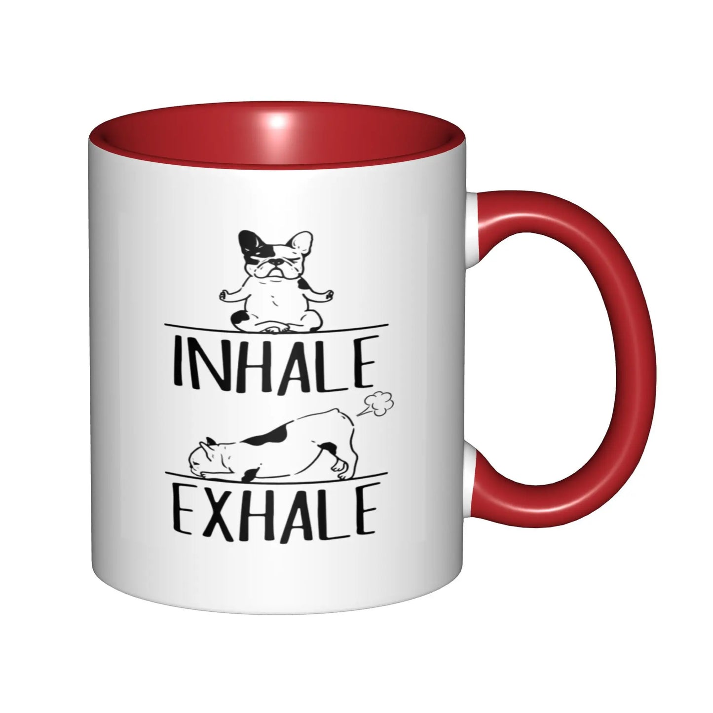 French Bulldog Frenchie Mom Dad Yoga Meditation Inhale ExHale Mugs With Black Handle Birthday Coffee Mugs Ceramic Tea Cups 11oz