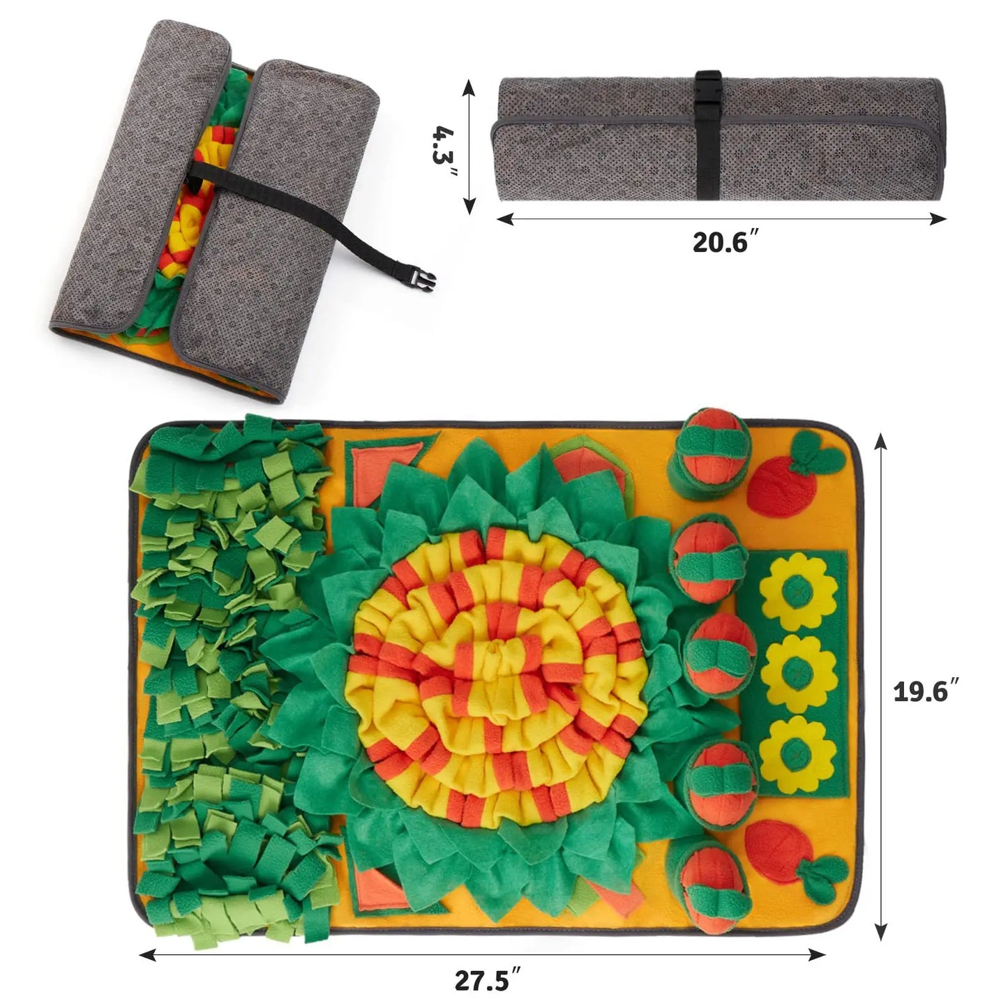 the SNIFFLE MAT - Interactive Dog Snuffle Mat for Small/Medium Dogs, Soft Durable Fleece with Squeaky Toy, Slow Feeding Anti-Anxiety, Machine Wash