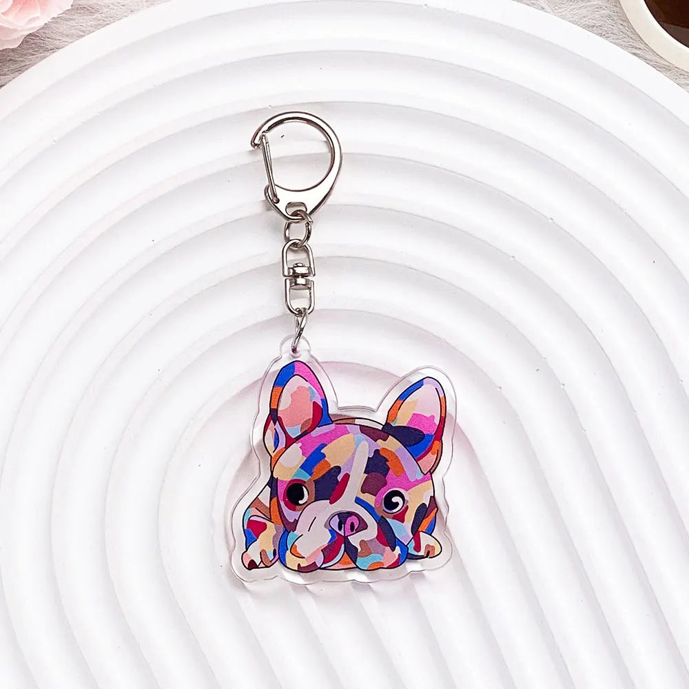 French Bulldog Acrylic Keychain - Cute Puppy Charm, Pet Lover Gift, Kawaii Dog Keyring for Backpack Car/Bag/Pendant Accessories
