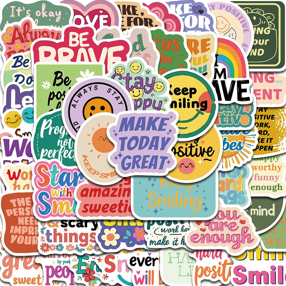 50Pcs Positive Affirmation Reward Stickers INS Style Graffiti Decals For Water Cup Hand Account Skateboards Notebooks Stickers