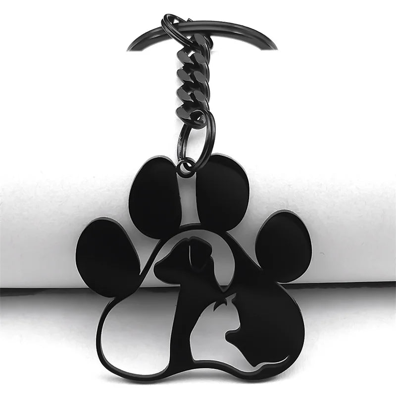 Cute Dog Cat Paw Keychain for Women Men Stainless Steel Animal Footprints Keyring Bag Charm Accessories Jewelry llaveros K8006S1