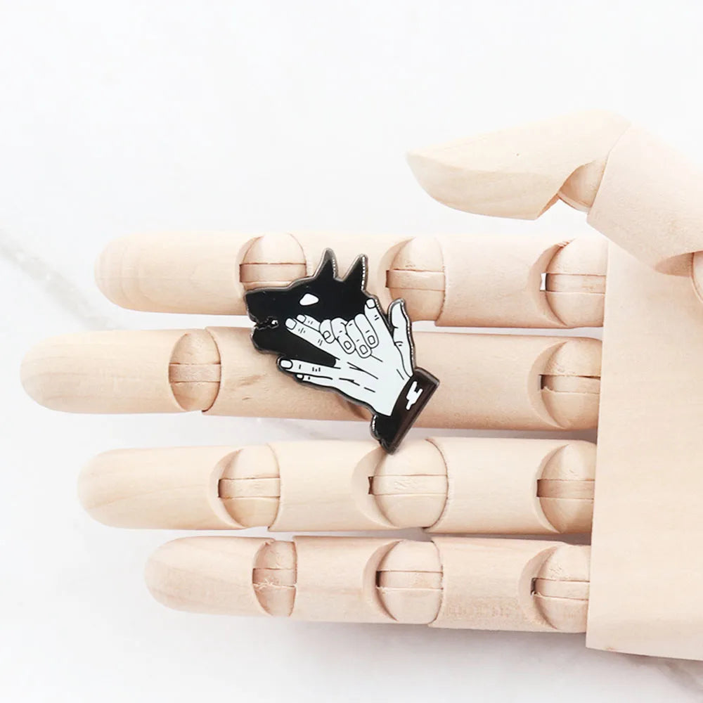 Divine Dogs of Fushiguro Megumi Hand shadow Lapel Pins wolf head Hard Metal Alloy Jacket Decoration Ornaments Jewelry