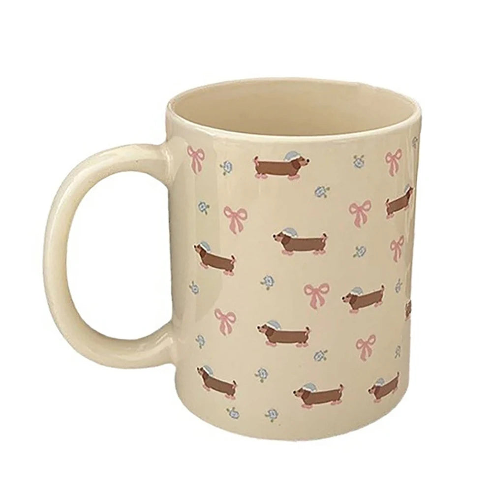 340ML Coffee Mug Cute Dachshund Dog Pattern Ceramic Cup with Handle Coffee Tea Milk Cups Breakfast Water Cup Kitchen Drinkware