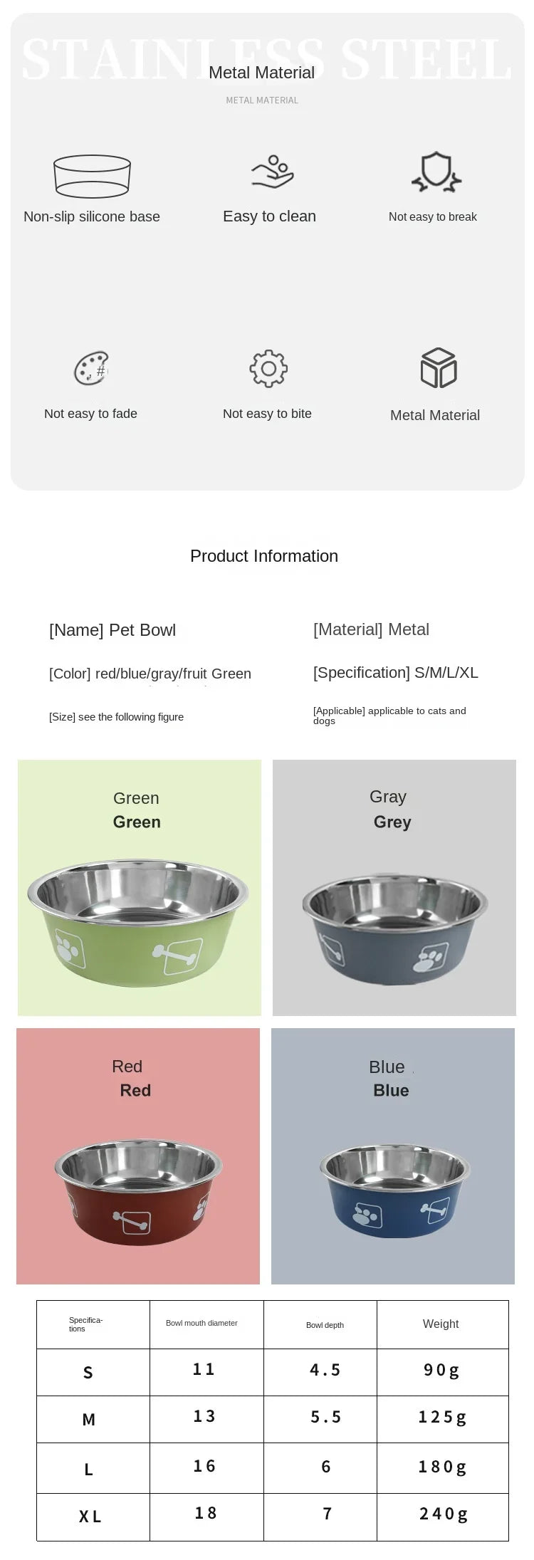Stainless Steel Pet Bowl Double Layer Thickened Durable Anti-slip Dog Bowl Anti-knock Over Dog Food Bowl Pet Feeder Water Basin