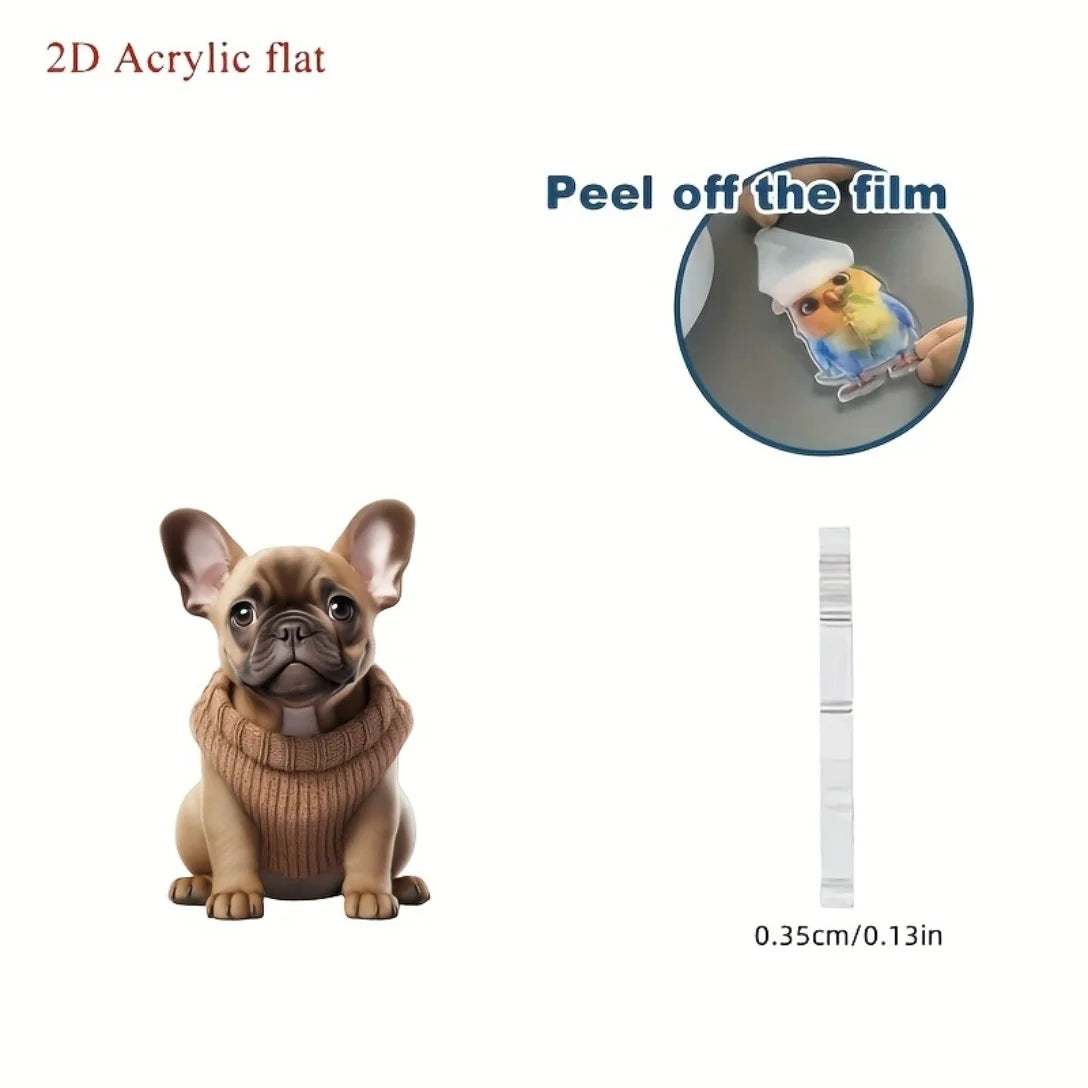 French Bulldog in Sweater Pendant Keychain,Cartoon Puppy 2D Flat Acrylic Ornament,Hanging Decoration for Car,Bags,Festive,Gift