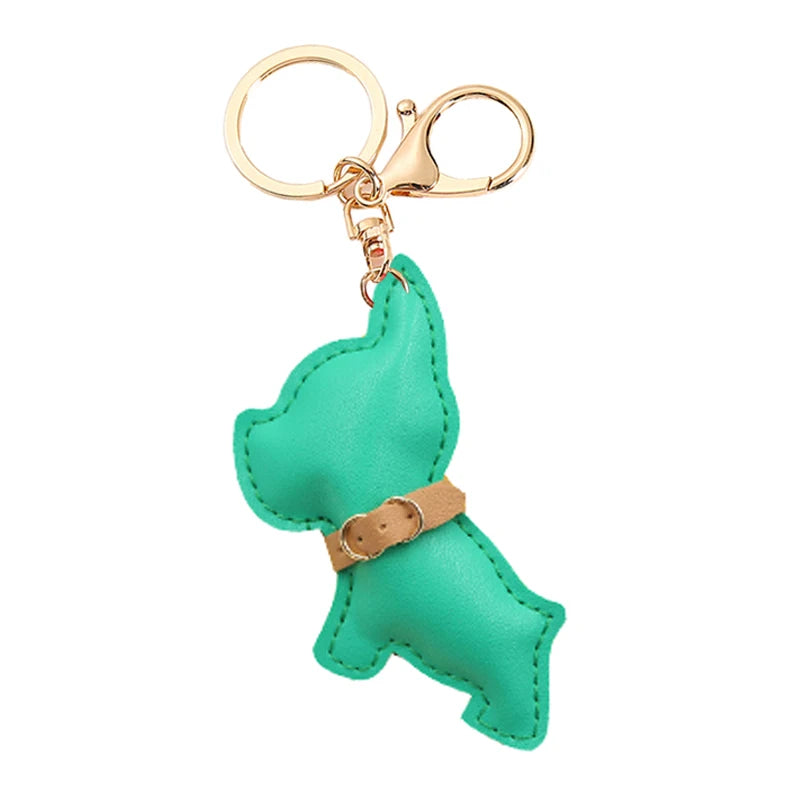 cute fashion pu leather French bulldog keychain keyring for women ladies animal car key chain handbag backbag pendant bag charm