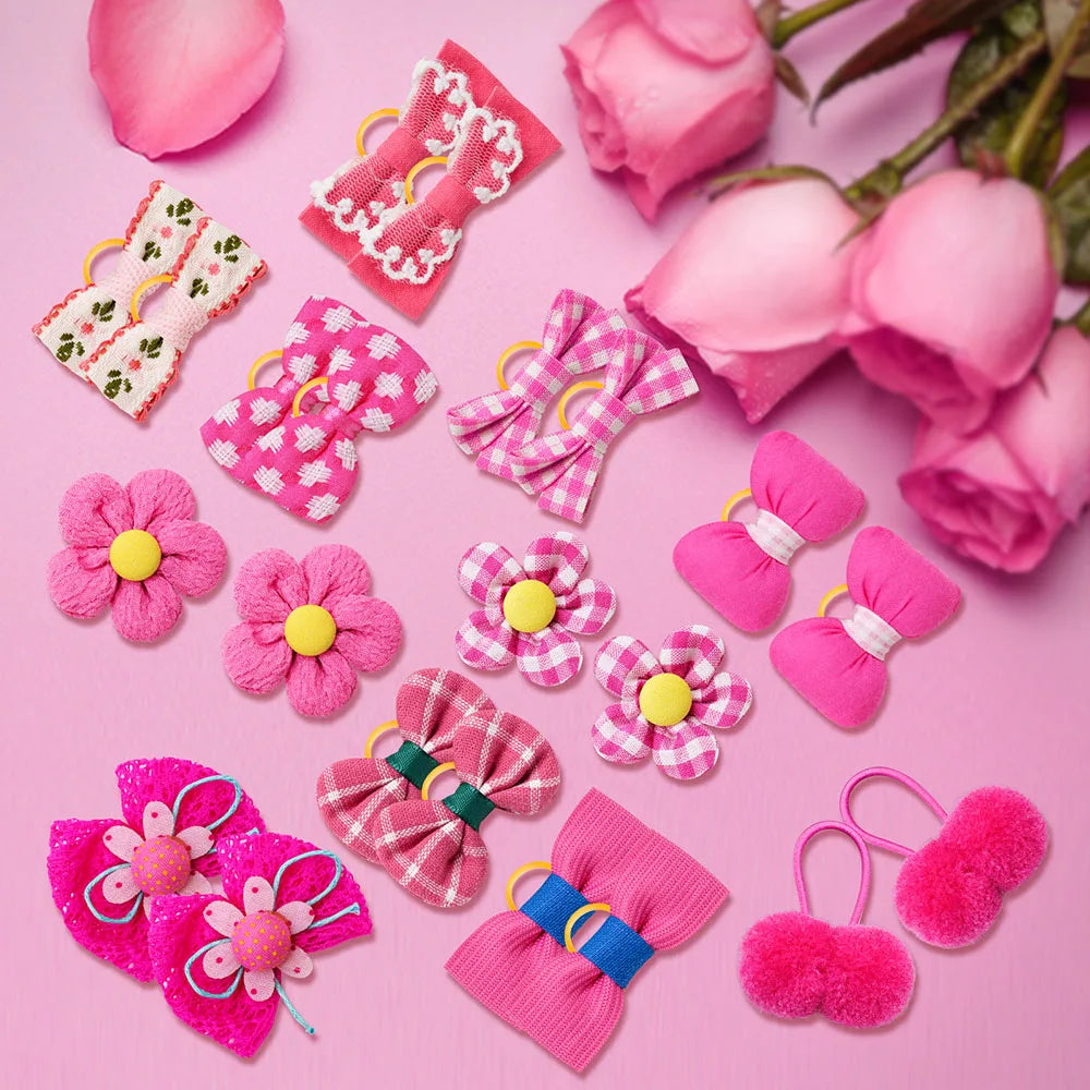 10pcs Sweet Style Dog Bows Puppy Cat Valentine's Day Hair Bowknot Rubber Bands for Dogs Hair Decorate Pet Hair Accessories