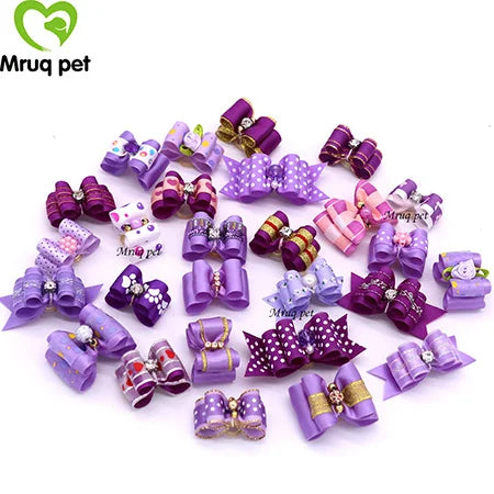 20pcs Pet Dog Cute Hair Bows with Rhinestone&Flowers Ribbon Bows Dog Hair Accessory Dog Groomining Pet Supplies