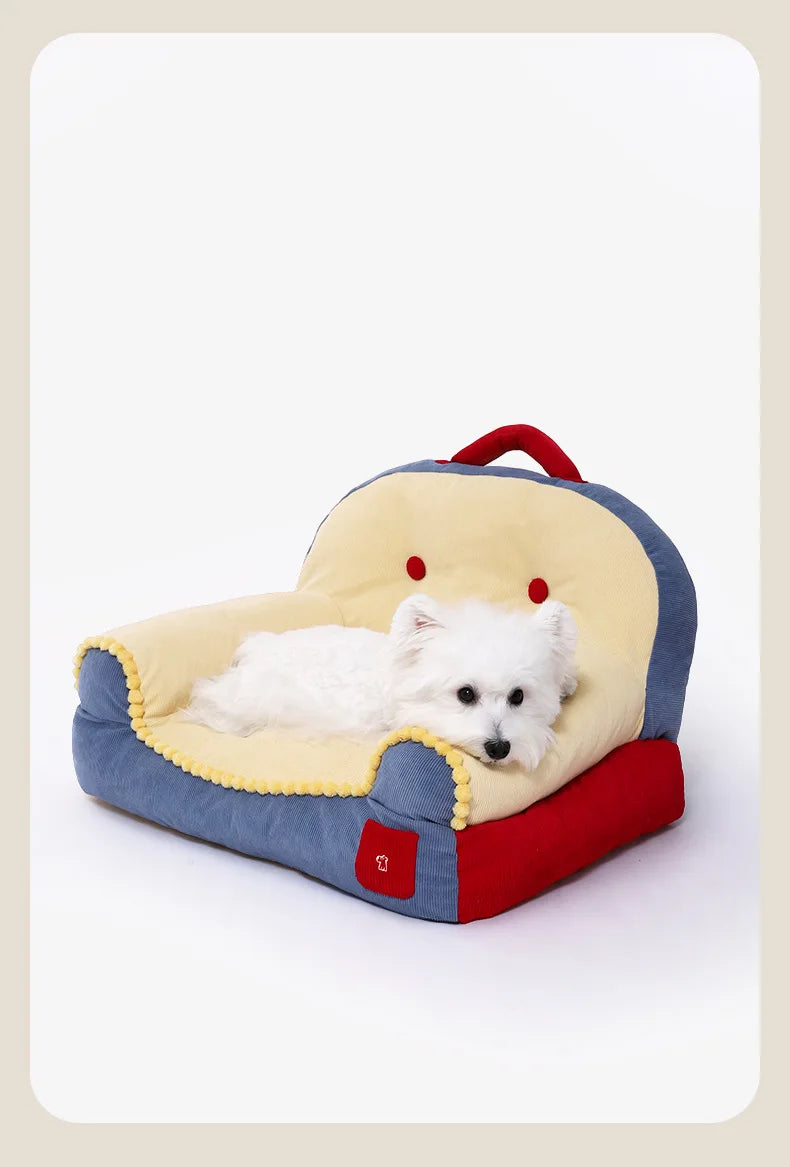 Modern Red Dot Backrest Pet Sofa: Removable Washable Dog Cat Bed, Warm Corgi Sleeping Pad for Autumn Winter