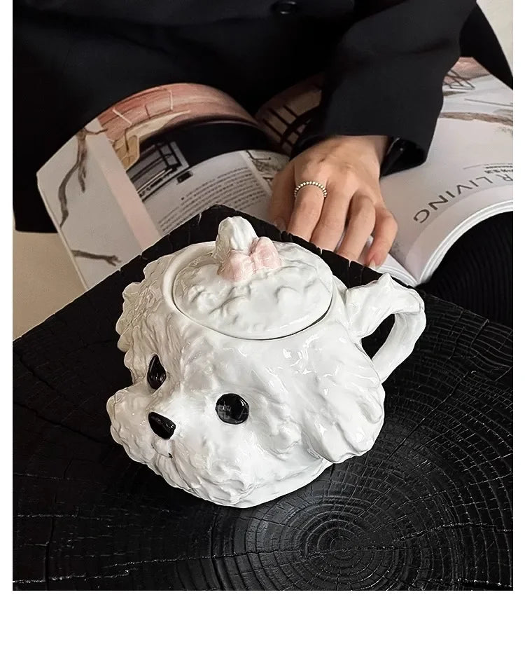 Cute Teddy Dog Shaped Mug Ceramic Cup&saucer Dining Table Coffee Cup Milk Tea Mugs Afternoon Tea Teacup Fruit Juice Container