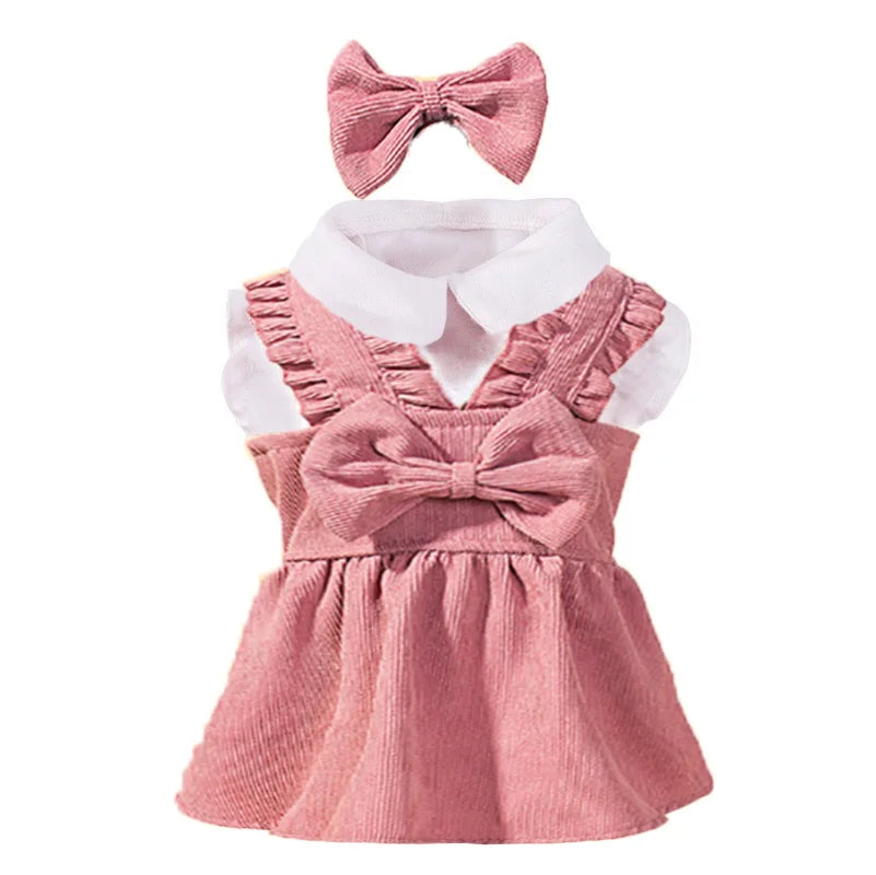 Christmas Dog Dress Pet Clothes Cat Red Pink Suit With White Shirt Warm New Year Clothing for Cats French Bulldog Party Dress