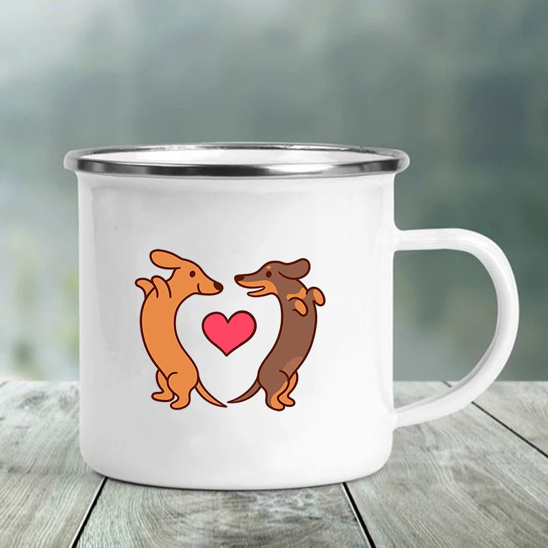 the PAWLOVE DACHSHUND CUP - I Love Dachshunds Printed Enamel Mug, Creative Glass Coffee Drinks Dessert Milk Cup, Glass Vintage Heatable Handle Drinkware Gifts