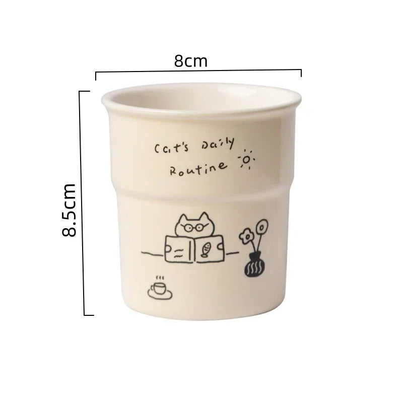 225ml High-quality Ceramic Mugs, Hand-held Cups,simple Cat Illustrations, Breakfast Milk Cups Family Afternoon Tea Cups As Gifts