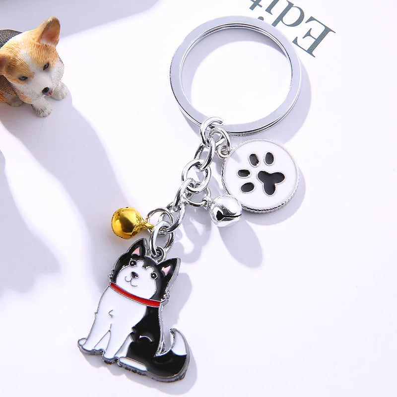 New Popular Cute Metal Dog Key Chain Car For Women Pendant Pet Dog Bell Keychains Jewelry Car Key Ring Party Gift K5222