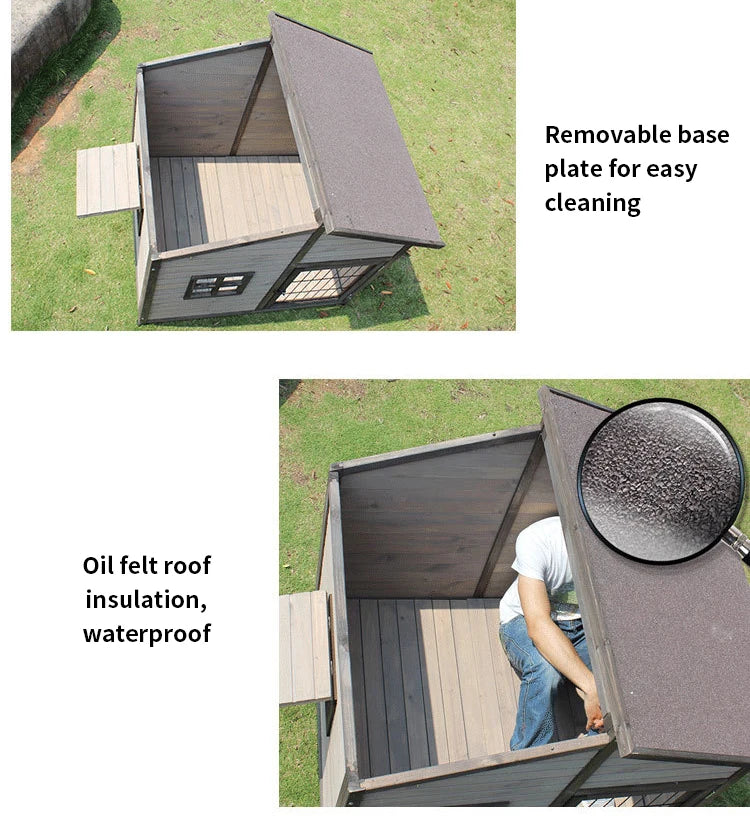 the DOUBLE DUPLEX DOGHOUSE - Custom 118cm*102cm*117cm Outdoor Dog Niche, Large Rainproof Wooden Dog Kennel, Pet Cages Houses