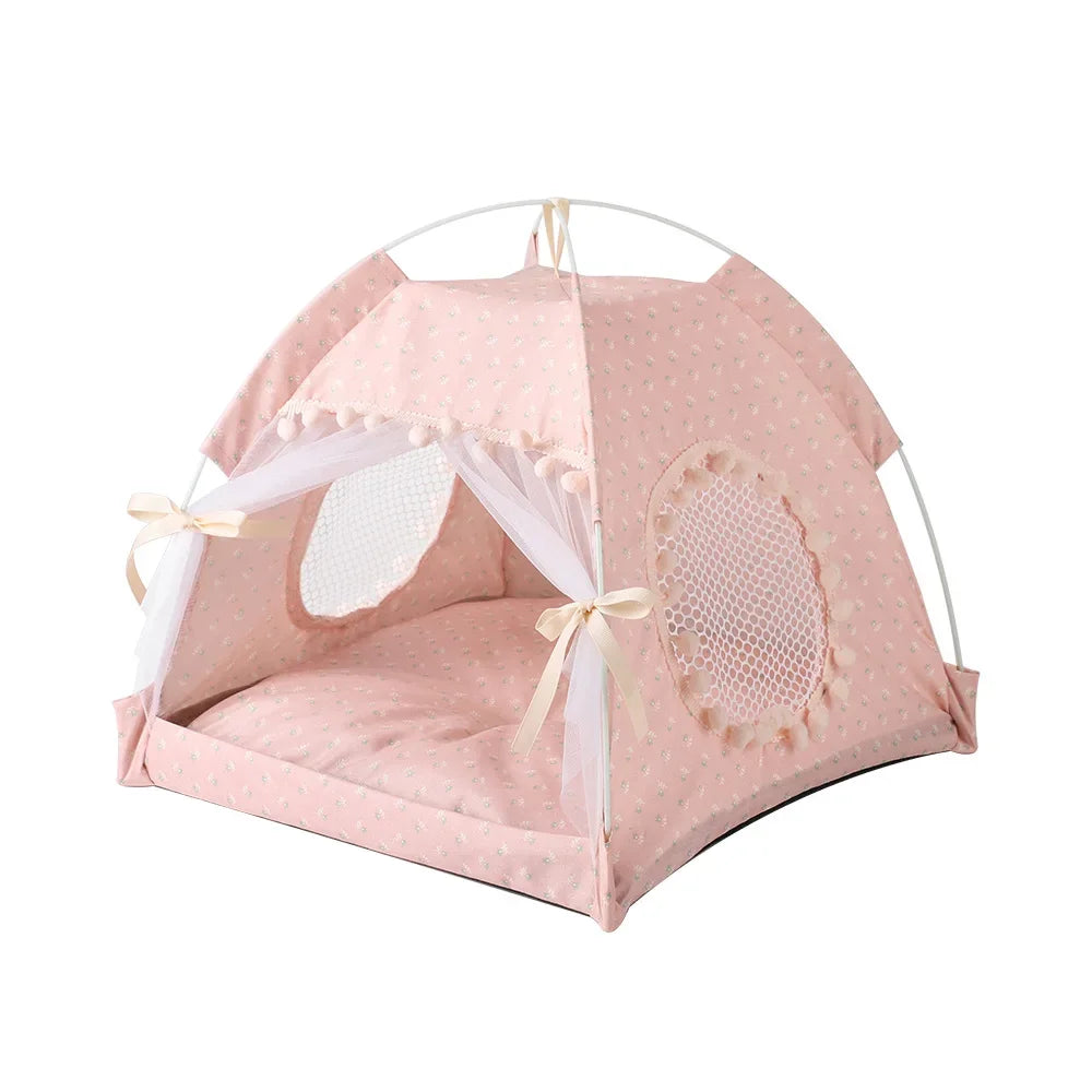 the PRINCESS PUPPY TENT - Pet Dog Tent House, Floral Print Enclosed Cat/Dog Tent Bed, Indoor Folding Portable Comfortable Kitten/Puppy Bed, Kennel for Small Pets