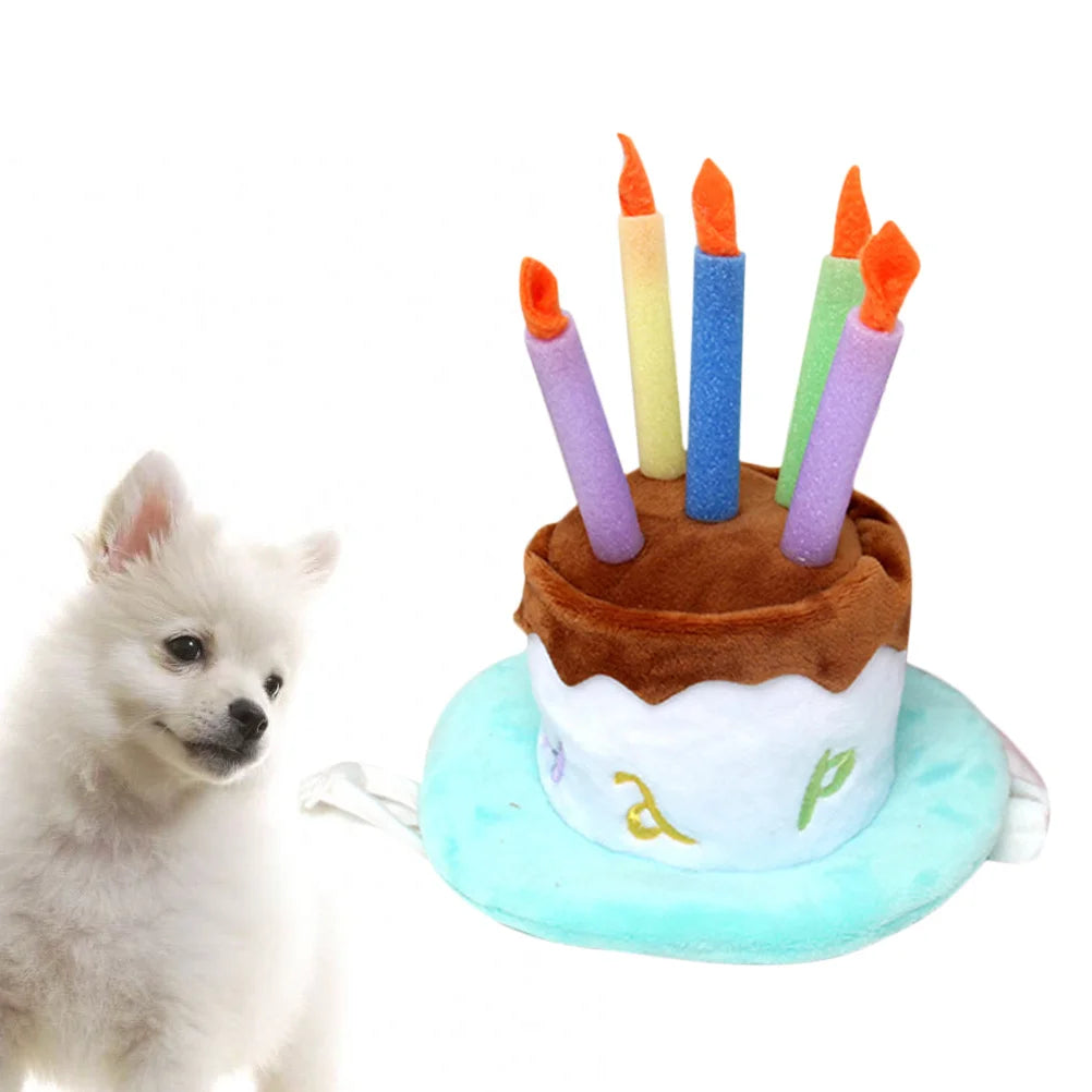 the CANDLE CAKE CROWN - Comfortable Pet Birthday Hat, Cartoon Style Adjustable Under Chin Strap for Dog/Cat Party - Photo Events, Dog Birthday Hat