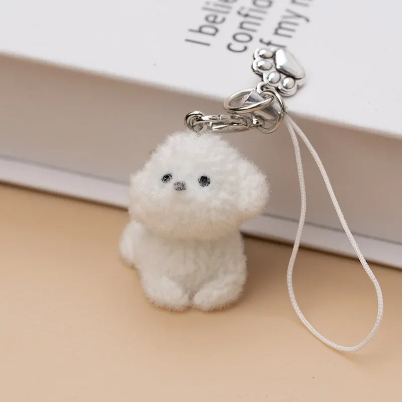 1/2Pcs Kawaii Puppy Keychain 3D Flocked Dog Little Plush Animal Pendant Backpack Car Keyrings Charms Hangs Decor Accessories