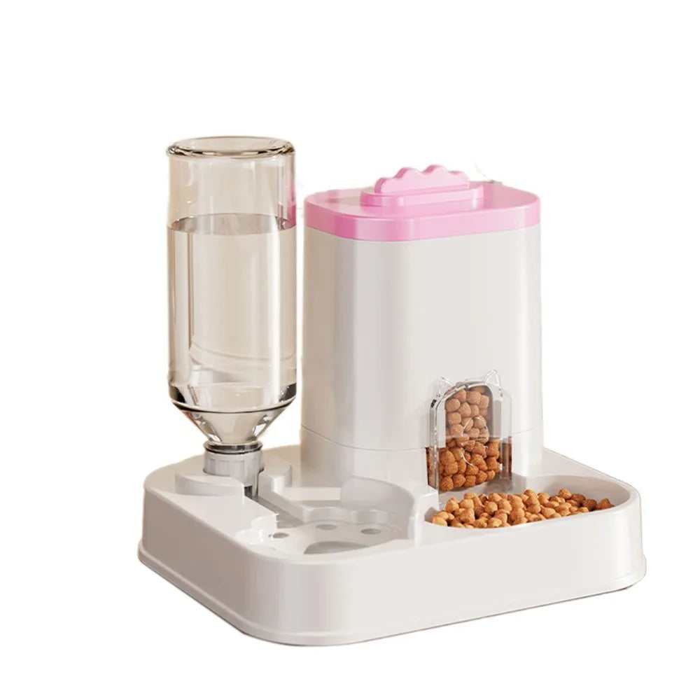 Automatic Cat & Dog Water Dispenser with Integrated Food Basin No Batteries Needed,Automatic Pet Feeder One-Piece Design