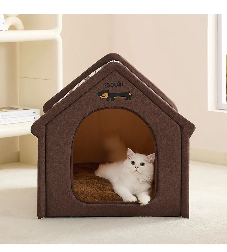 Plush dog bed pet warm house Soft and comfortable cat house foldable detachable washable puppy cave sofa nest