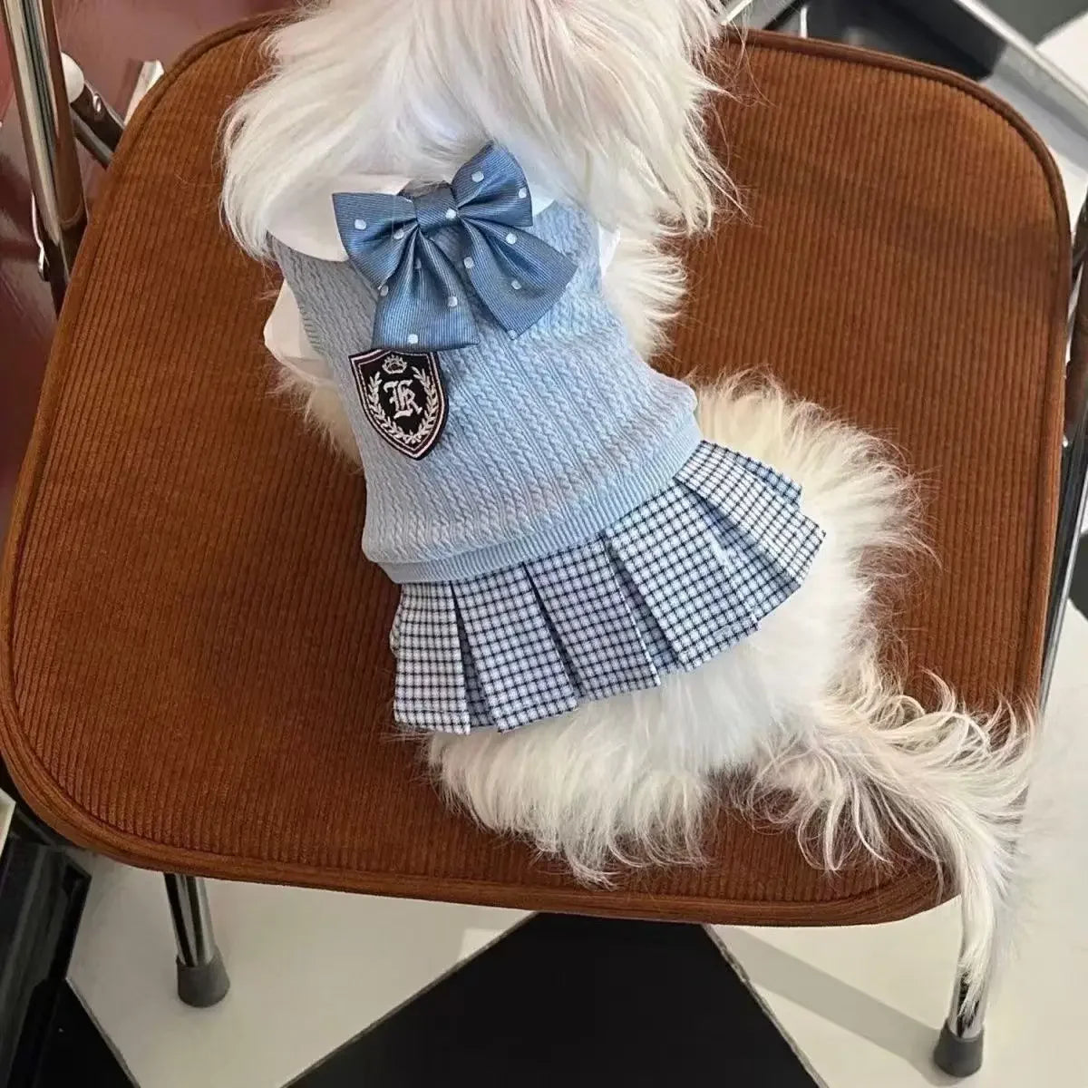 Fashion Winter Pet Clothes College Dress Pet Sweater Pet Plaid Dress Cat Small Dog Clothes Bow Tie Dog Clothes for Small Dog