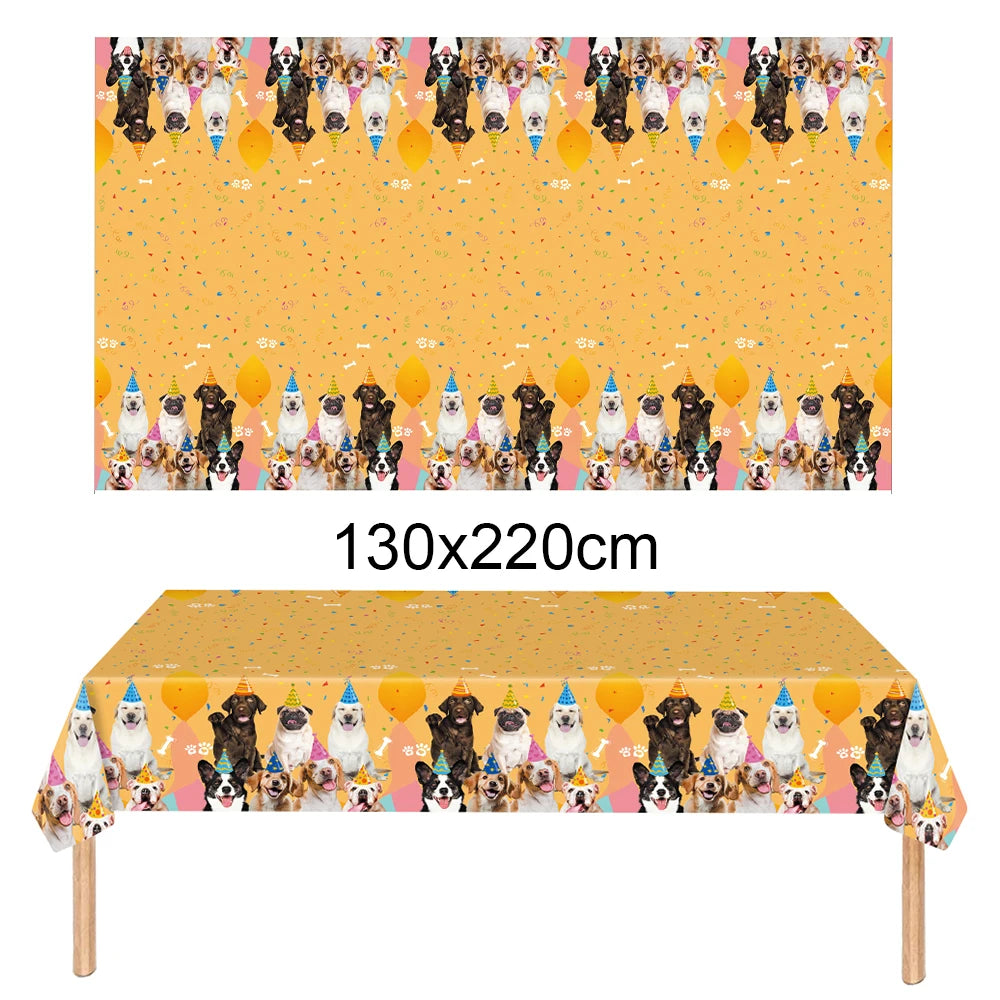 Dog Birthday Party Supplies Tableware Set Dog Plates Napkins Tablecloth Banner Balloon Kids Decor Puppy Theme Party Supplies
