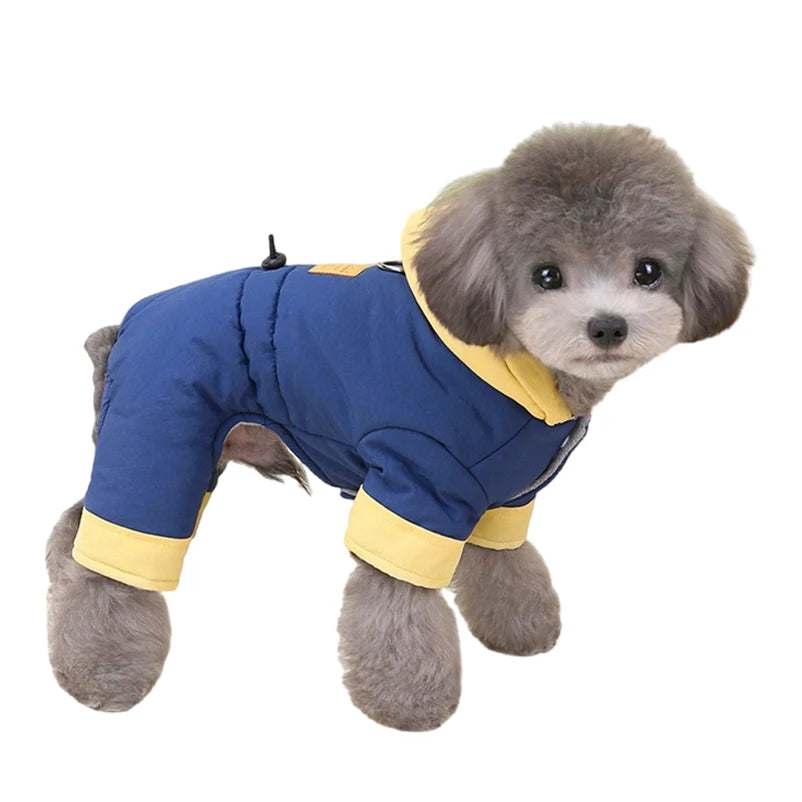 Waterproof Dog Jumpsuit with Hat Warm Fleece Linner Winter Dog Onesie 4-Legs Puppy Pet Jacket Padded Dog Clothes for Small Dogs