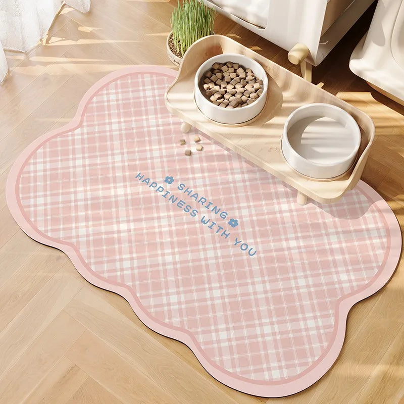 Pet Feeding Mat Waterproof Pvc Leather Carpet Cat Dog Anti-urine Floor Mats Pink Plaid Sweet Home Decoration Rug for Kitchen