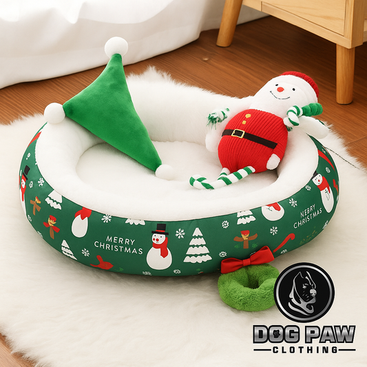 the HOLLY SNUGGLE NEST - Christmas Dog Bed for Small & Medium Dogs, Round Plush Cushion, Cozy Sleeping Mat, Washable Cat/Dog Nest, Pet Supplies
