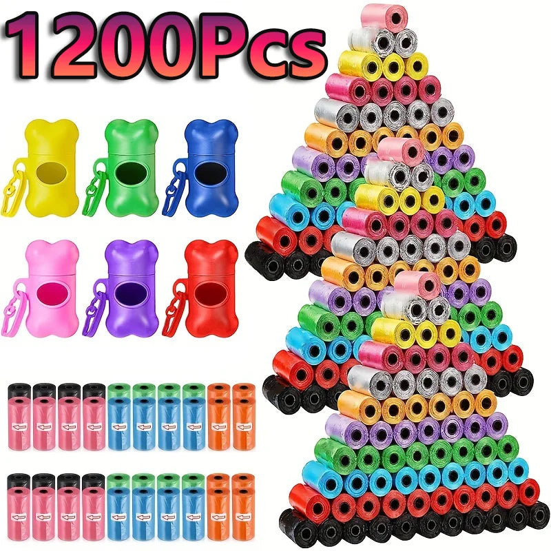 the COLORFUL POOP BAGS - 1200PCS Random Color Cartoon Paw Graphic Dog Poop Bags, Pet Poop Bags, Leak-Proof Dog Waste Bags for Pet Supplies