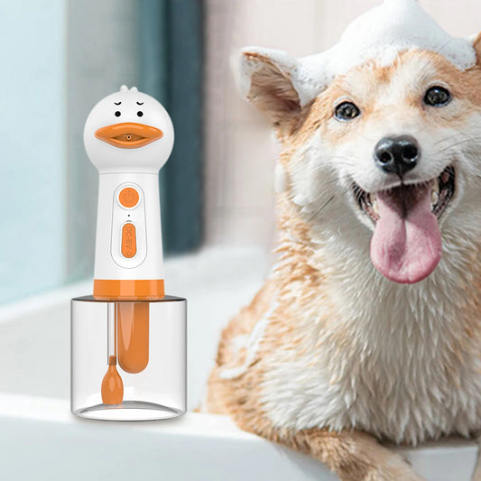 the AUTOLATHER PET WASHER - Automatic Dog Shampoo Dispenser, Shampoo Sprayer, Portable Deeper Cleaning Scrubber, Pets Foam Soap Dispenser