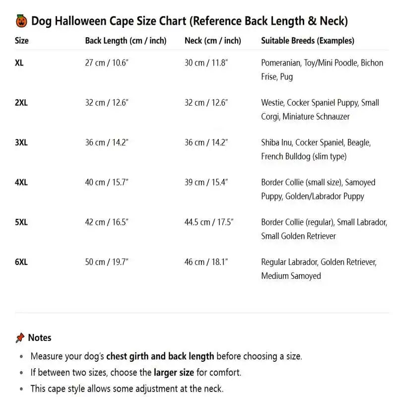 Deluxe Dog Halloween Outfit with Attached Treat Pocket Cape and Matching Hat for small middle Large Breeds