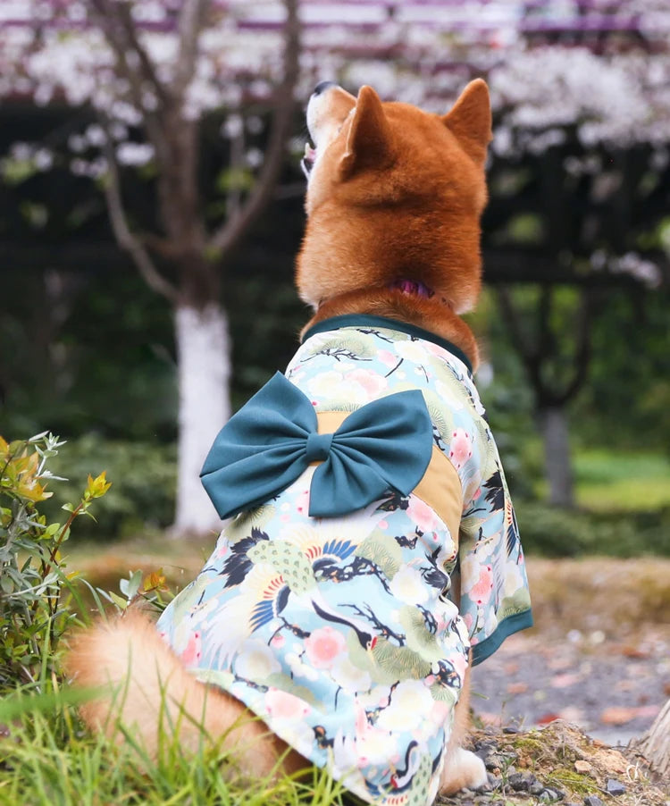 Pet Japanese Kimono Cat Dog Cosplay Coat Crane Cherry Blossom Pattern Pet Jacket Christmas Easter Dresses Chihuahua Pet Clothes