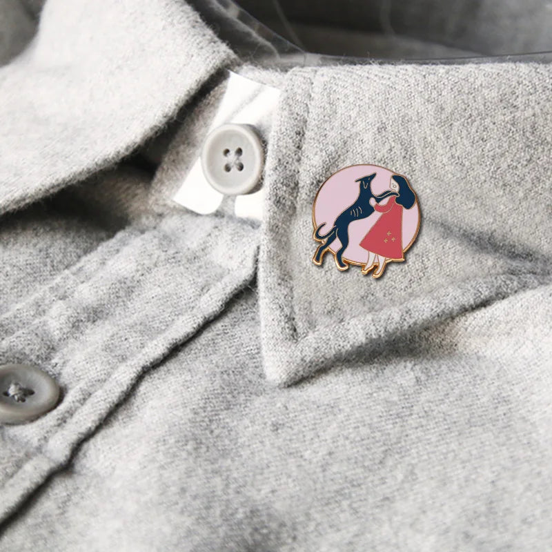 Girl and Her Black Greyhound Enamel Pin Dog Pet Lovers Cute Decoration on Hat Bag Jacket