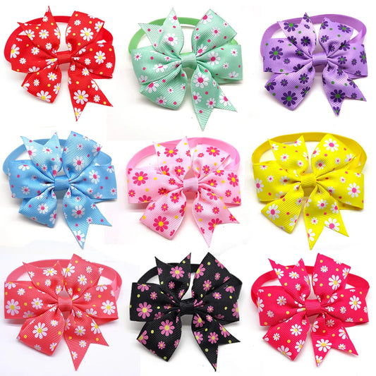 the FLOWER DOGGY BOWTIE - 10PCS Pet Dog Bow Tie, Necktie Spring Flower Bowknot, Cat/Dog Bowties, Necktie Adjustable Dog Collar, Pet Grooming Dog Accessories