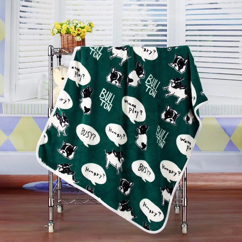 100x75cm Warm Pet Beds Cover Mat Thickened Coral Fleece Dog Blanket Soft BullDog Printed Quilt  Pet Sleeping Blanket Pet Mat